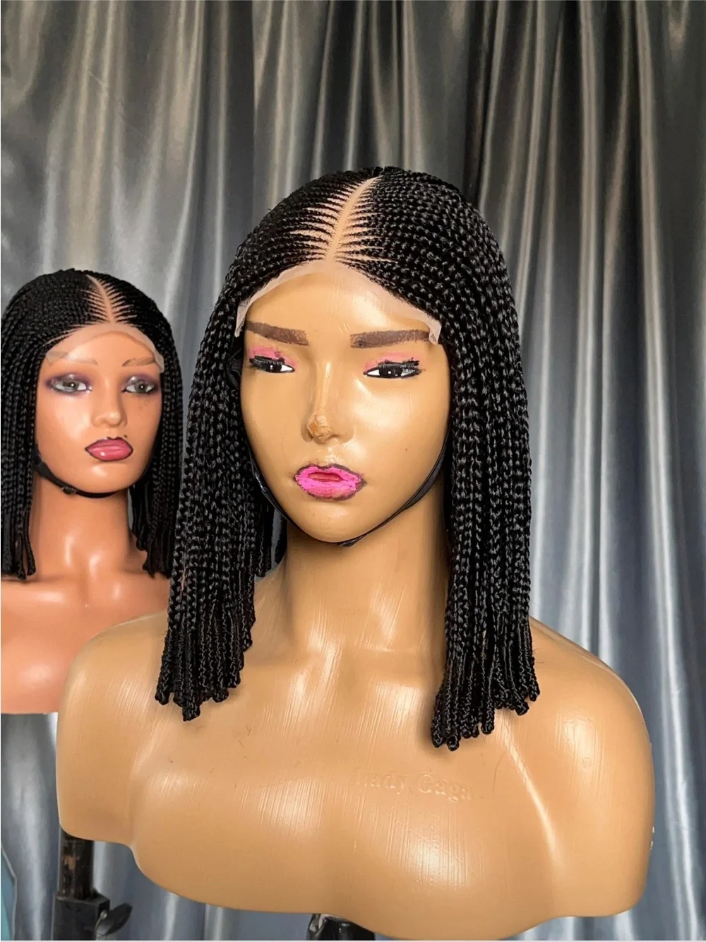 Lace Front Box Braid Bob Wig - Natural Black